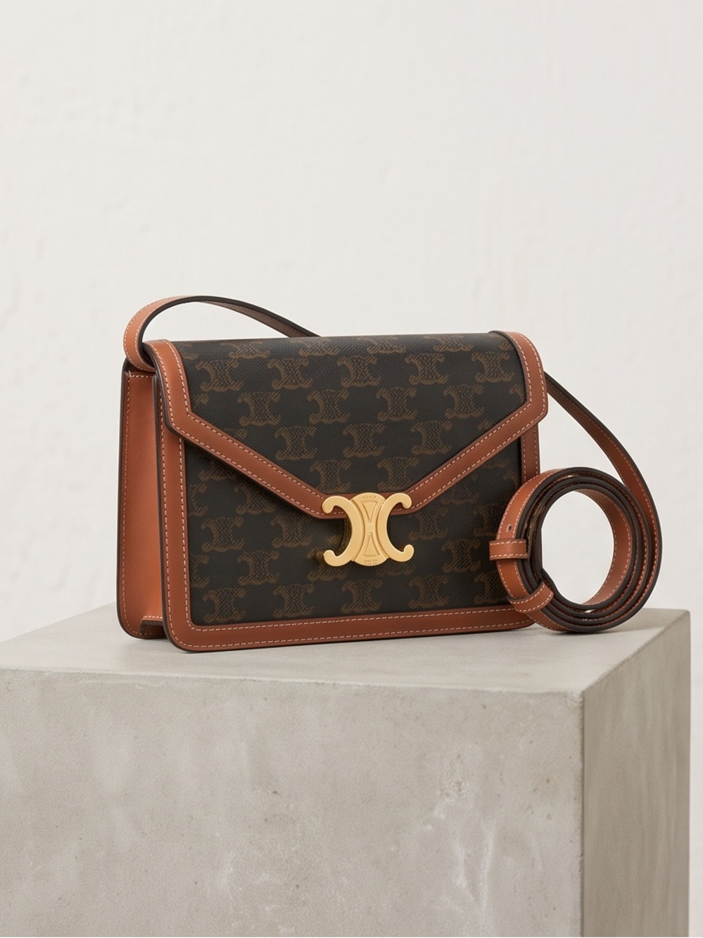 CELINE Triomphe Canvas Calfskin Enveloppe Bag
